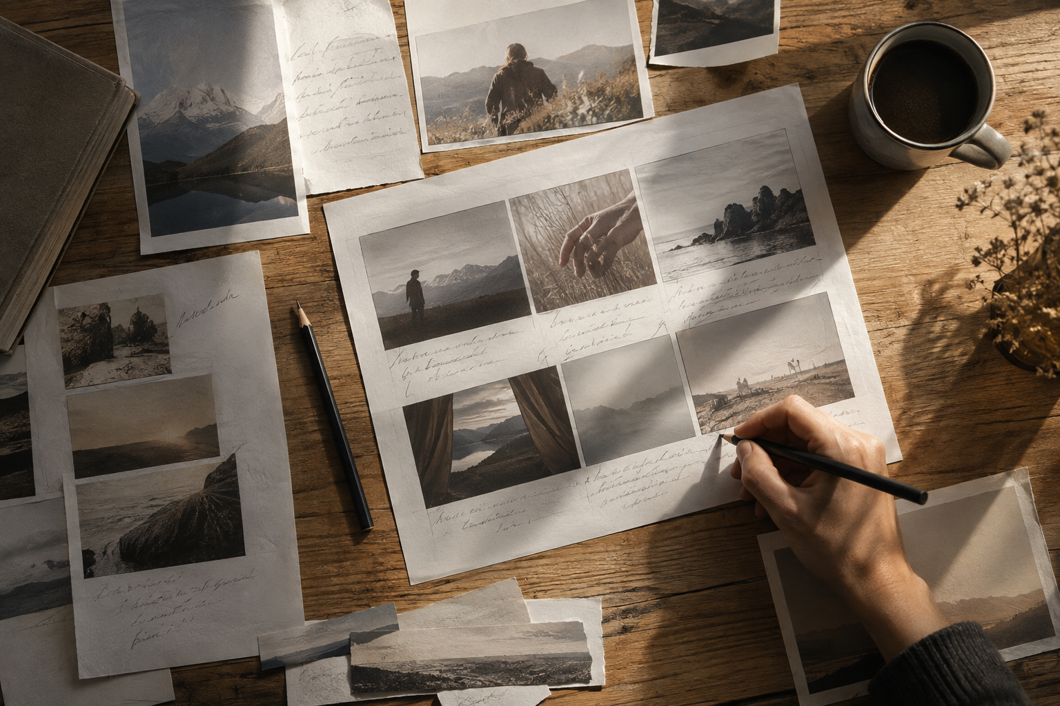 Printed advertising storyboards in development